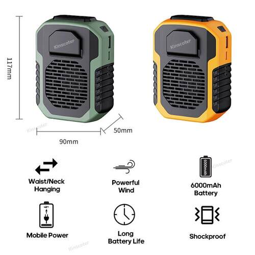 Kcoter 6000mAh Hanging NeckWaist Fan USB Portable Rechargeab