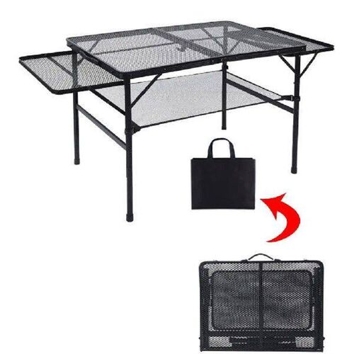 Folding Grill Table Adjustable Height with Wing Panels with