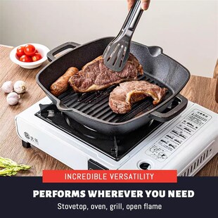 26cm Square Cast Iron Grill Pan Steak Pan Grilling Cooking