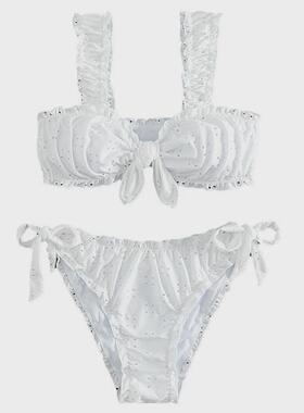 Schiffy Knot Front Tie Side Bikinis White Swimsuit Women Swi