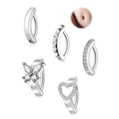 Stainless Steel CZ Butterfly Belly Button Ring Piercing Hear