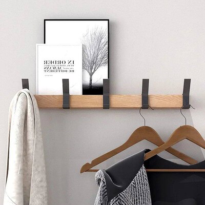 Nordic Wall Mounted Coat Rack with Movable 5 Hooks Aluminum