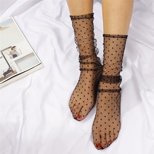 Fashion Dot Lace Socks Women Transparent Mesh Ankle Socks La