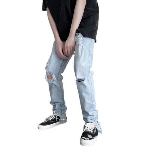 Black Ripped Jeans Mens tendy Slim-fit Loose All-match Begg