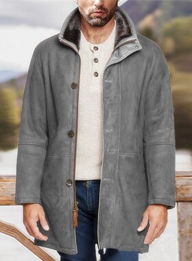 MidLong Loose Wool Coat for Men in Autumn Winter Europe Amer