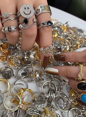 Ins tendy metallic minority design ring female fashion chain