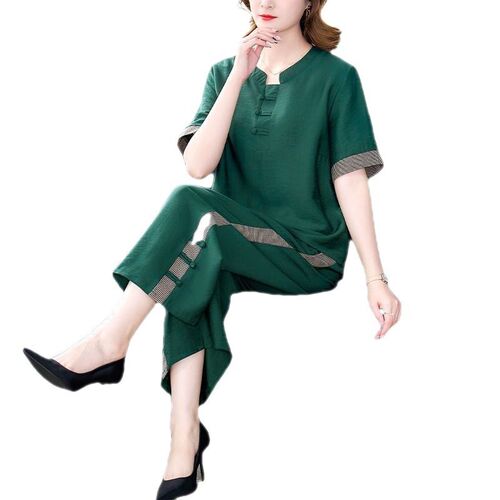 Wide-leg pants suit, womens new cotton and linen blouse, sh