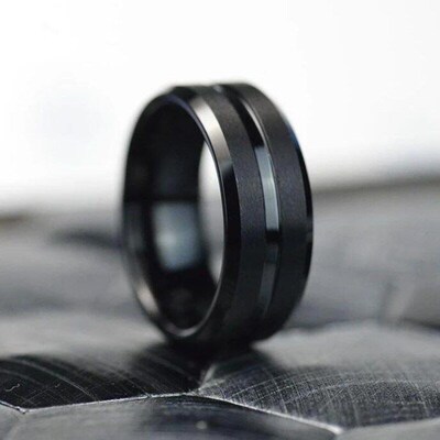 Fashion 8mm Mens Black Tungsten Wedding Band Rings Black