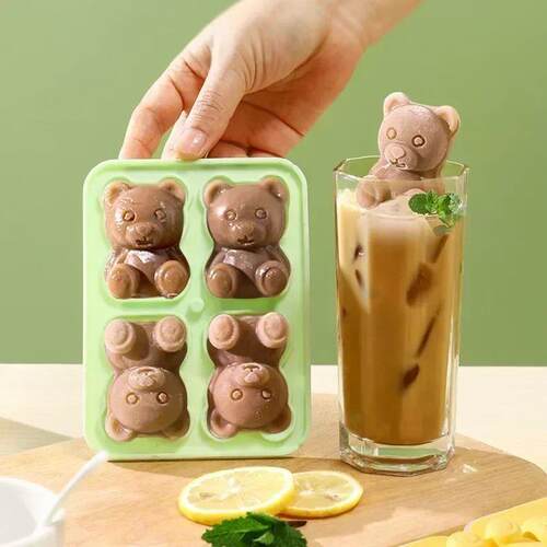 3D Bear Ice Cube Mold Four Grid Silicone Cartoon Bear Candle