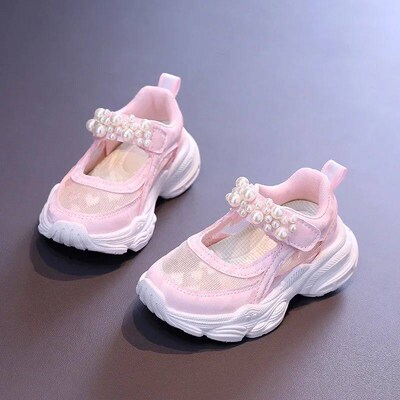 Girls Tennis Shoes Mesh Hollowed 2024 Summer New Children So