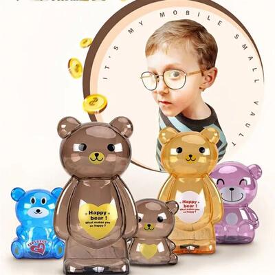 Creative Little Bear Piggy Bank Transparent Coin Paper Money