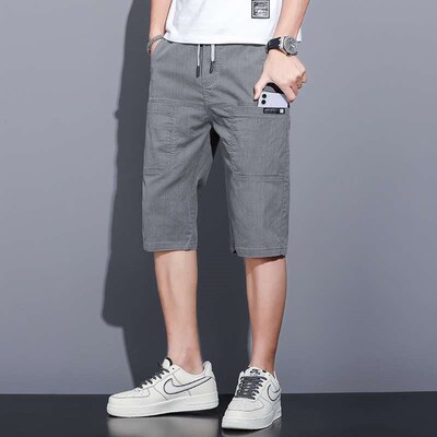 Six-pocket Casual Shorts Mens Elastic Waist Loose Multi-bag