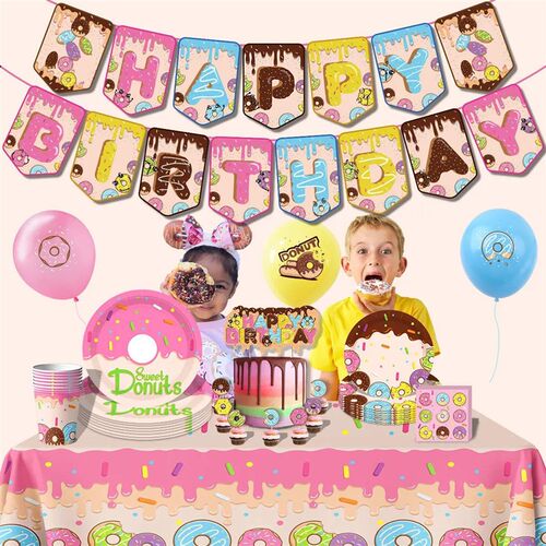 Donut Themed Birthday Party Cutlery Set Paper Cups Tissues F