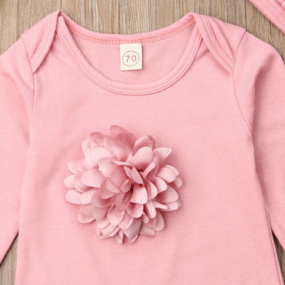 0-18M 2PCS Newborn Baby Girl Clothes 3D Flower Romper Jumpsu