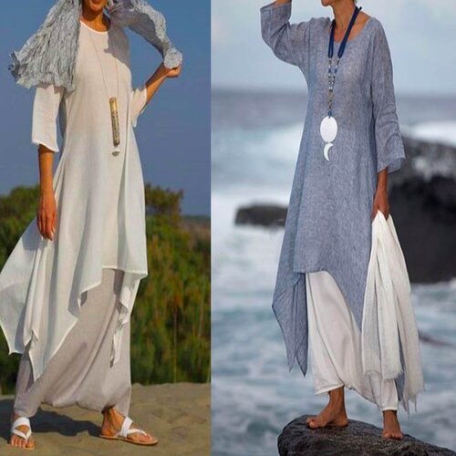 Women Irregular Leisure Loose Fitting Linen Shirt Tunic