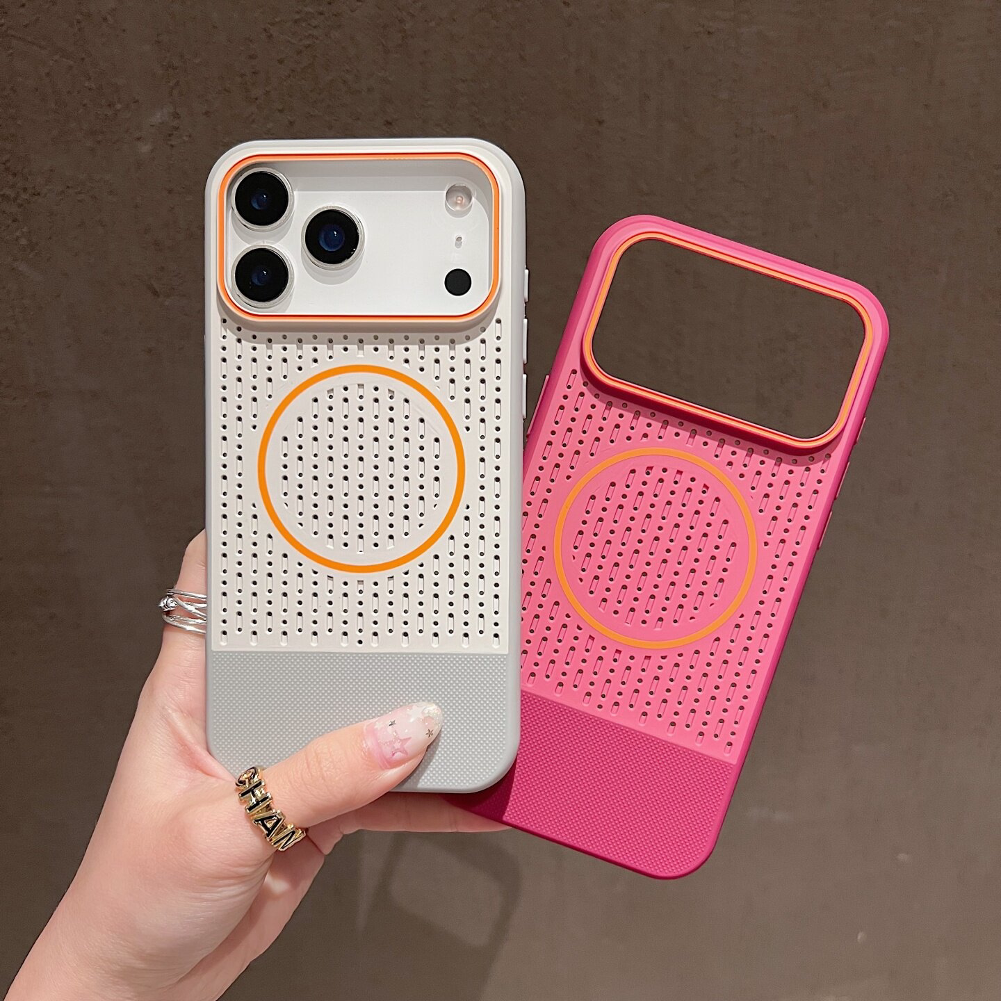magsafe磁吸撞色网壳适用苹果17手机保护壳新款iPhone16promax网孔透气15全包防摔保护套14pm矽胶软边高级感