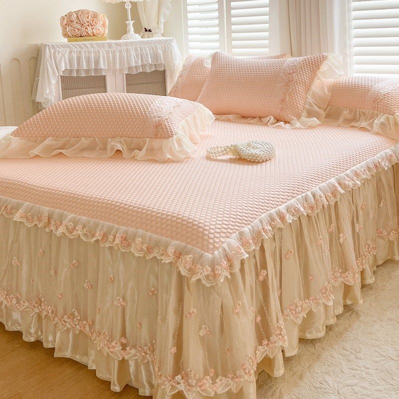夏季公主风凉感丝豆豆冰丝凉席三件可水洗机洗蕾丝床裙款软席子,床上用品,冰丝席,淘宝优惠券,粉丝福利购,淘宝优惠卷
