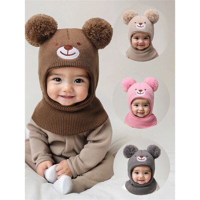 1 PCS 0-3Y Newborn black bear Embroidery Balaclava Ski Mask