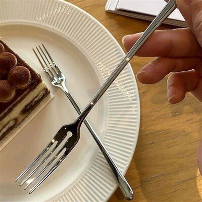 2PCS Stainless Steel Dessert Fork Table Fruit Forks Long