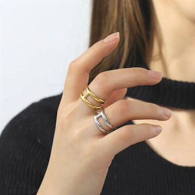 Cazador Letter H Shape Finger Rings for Women Adjustable Sta