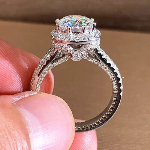 Luxurious Silver Color Metal Inlaid Boutique White Zircon Ri