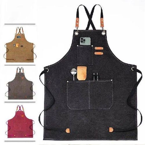 Oil Proof Canvas Kitchen Apron For Woman Men Chef Work