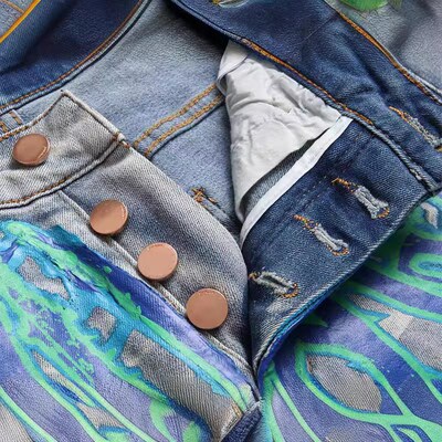 Style Punk rend Retro Blue Ripped Slim-fit Sretch Printed Sk