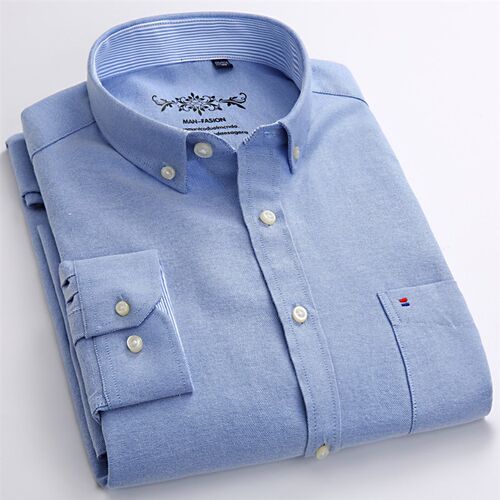 Mens Long Sleeve Oxford Plaid Striped Casual Shirt Front Pa