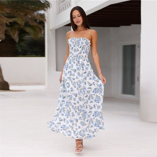 Slim-fit Strapless Long Dress Fashion Wood-ear Sexy Strap Sh