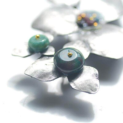 Fashion Retro Natural Stone Brooch Ancient Silver Leaf Acces