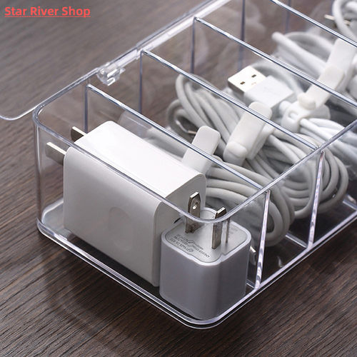 Cable Storage Box Transparent Plastic Data Line Storage Cont