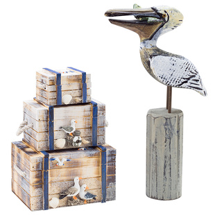 地中海风格灯塔木质做旧木塔海洋风海鸟摆件桌面复古装饰摆设