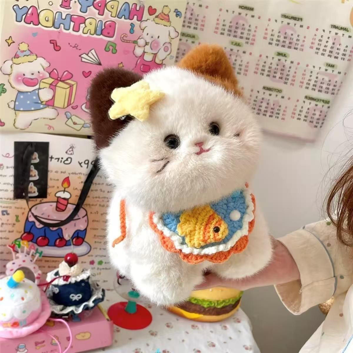 卡通小花猫毛绒公仔安抚治愈
