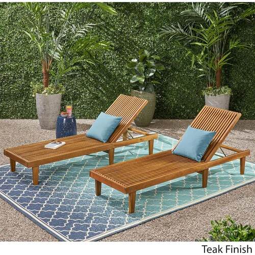 GDFStudio Outdoor Wooden Chaise Lounge, Set of 2 with Teak F