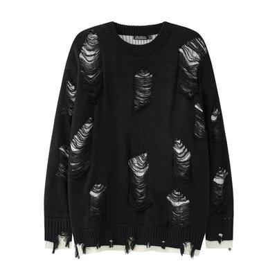 High Sreet Black White Two Sided Round Neck Knit Sweater Men