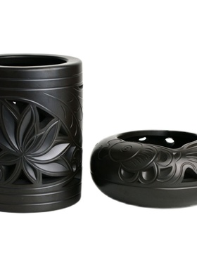 黑陶装礼盒镂空笔筒陶瓷桌面摆件商务礼品定制创意高档摆设领导