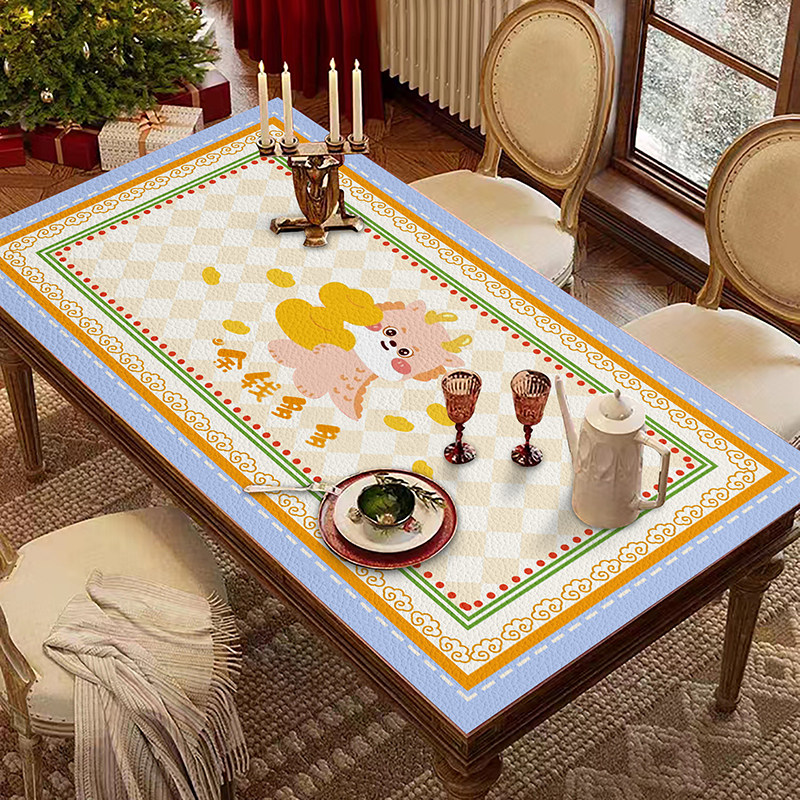 新年红防水防油皮革餐桌垫可爱国风喜庆氛围长方形桌布高级感桌布,居家布艺,桌布,淘宝优惠券,粉丝福利购,淘宝优惠卷