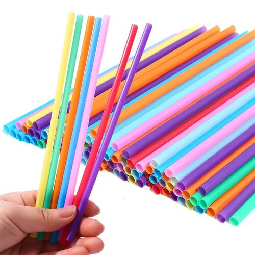 100Pcs Plastic Disposable Straws Colorful Milktea Drinking S