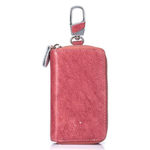 Leather Key Holder Case - Zippered Key Organizer Wallet with