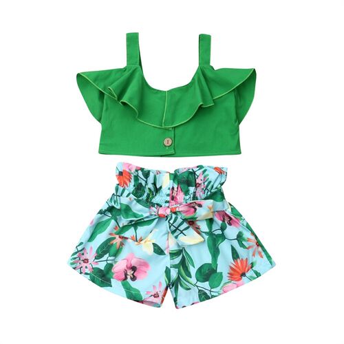 Summer Toddler Baby Girl Floral Ruffle Vest Crop Tops + Flor