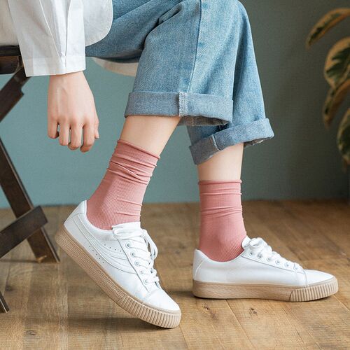 5 Pairs Women Ice Thin Loose Socks Calf Tube Socks Summer Pu