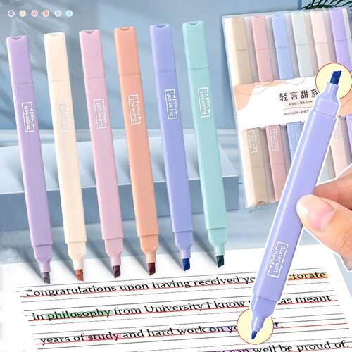 6 pcs/set Double Tip Colores Highlighter Pens Kawaii Manga P