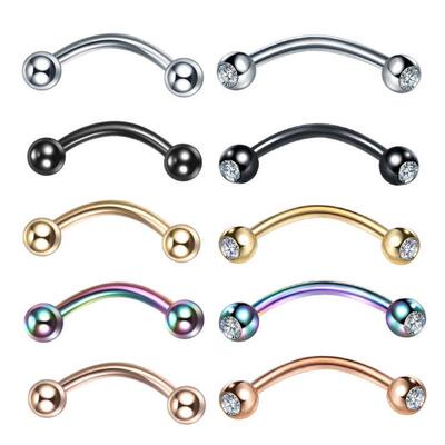 1PC Stainless Steel Crystal Eyebrow Piercing Stud Curved Bar