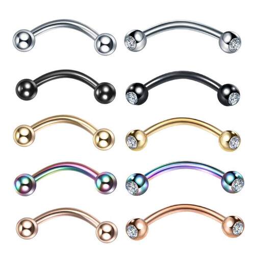 1PC Stainless Steel Crystal Eyebrow Piercing Stud Curved Bar