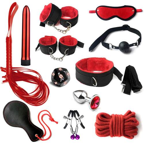 12Pcs/Set Sexual Bondage Handcuff Whip Blindfold Adult Coupl