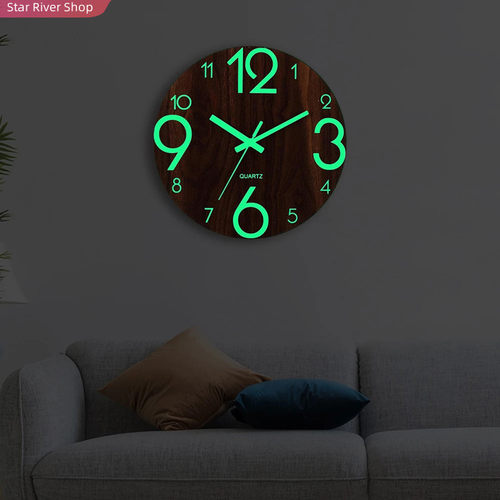 12 Inch Luminous Wall Clock Silent for Kitchen Living Room D