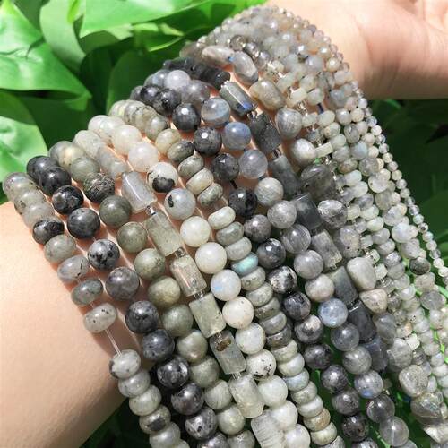 Natural Labradorite Gems Stone Beads Column Drop Round Ronde