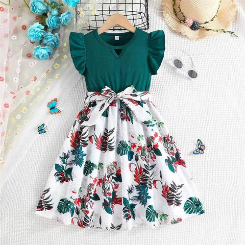 Dress For Kids 7-12 Years old Birthday Emerald Green Ruffled