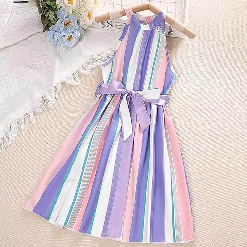 Summer 8-12Y Girls Long Skirt Polyester Crewneck Sleeveless