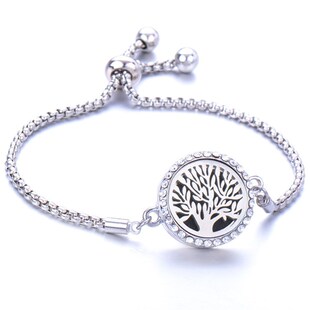 送女朋友镶钻钛钢镂空香薰可打开精油手链欧美可调大小香水手镯潮